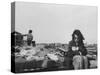 Little Girl with Her Kitten and Brother Looking on at Wreckage After Tornado-Grey Villet-Stretched Canvas