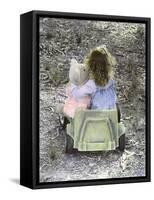 Little Girl with Her Teddy Bear Riding in a Toy Car-Nora Hernandez-Framed Stretched Canvas