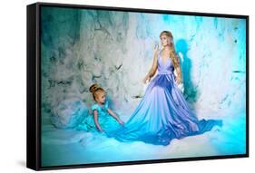 Little Girl with Mother in Princess Dress on a Background of a Winter Fairy Tale. Baby and Mom Snow-Miramiska-Framed Stretched Canvas