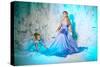 Little Girl with Mother in Princess Dress on a Background of a Winter Fairy Tale. Baby and Mom Snow-Miramiska-Stretched Canvas