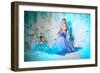 Little Girl with Mother in Princess Dress on a Background of a Winter Fairy Tale. Baby and Mom Snow-Miramiska-Framed Photographic Print