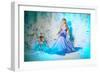 Little Girl with Mother in Princess Dress on a Background of a Winter Fairy Tale. Baby and Mom Snow-Miramiska-Framed Photographic Print