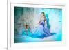 Little Girl with Mother in Princess Dress on a Background of a Winter Fairy Tale. Baby and Mom Snow-Miramiska-Framed Photographic Print