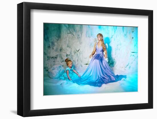 Little Girl with Mother in Princess Dress on a Background of a Winter Fairy Tale. Baby and Mom Snow-Miramiska-Framed Photographic Print