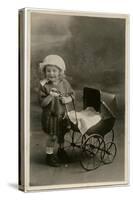 Little Girl with Toy Pram-null-Stretched Canvas