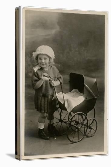 Little Girl with Toy Pram-null-Stretched Canvas
