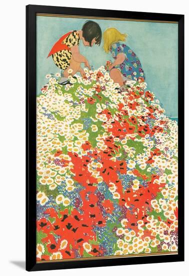 Little Girls in Field of Flowers-null-Framed Art Print