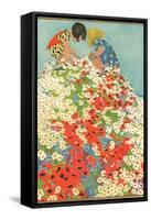 Little Girls in Field of Flowers-null-Framed Stretched Canvas