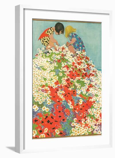 Little Girls in Field of Flowers-null-Framed Art Print