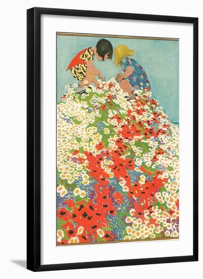 Little Girls in Field of Flowers-null-Framed Art Print