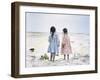 Little Girls on Beach with Flowers and Toy Sail Boat-Nora Hernandez-Framed Giclee Print