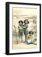 Little Girls on Beach-null-Framed Art Print