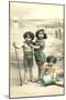 Little Girls on Beach-null-Mounted Art Print