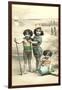 Little Girls on Beach-null-Framed Art Print