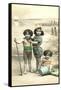 Little Girls on Beach-null-Framed Stretched Canvas