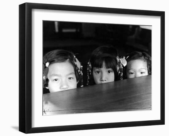 Little Girls Peeking over Rim of Table at California Chinese Mission School-Alfred Eisenstaedt-Framed Photographic Print