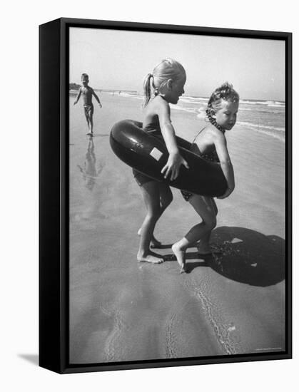 Little Girls Playing Together on a Beach-Lisa Larsen-Framed Stretched Canvas
