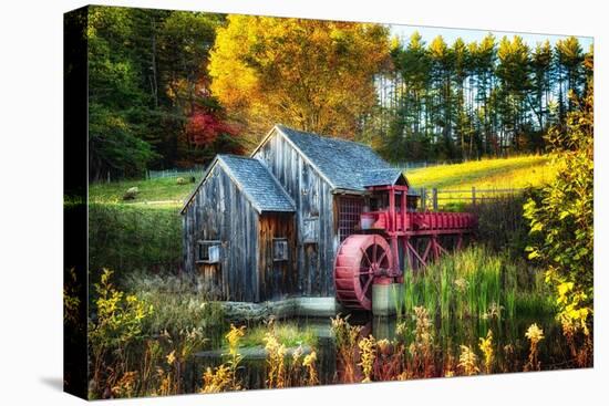 Little Grist Mill In Autumn Colors-George Oze-Stretched Canvas