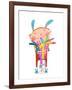 Little Kid Hugging Rabbits Funny Cute Toys. Little Girl or Boy Hugging Bunnies. Happy Child in Bunn-Popmarleo-Framed Art Print