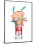 Little Kid Hugging Rabbits Funny Cute Toys. Little Girl or Boy Hugging Bunnies. Happy Child in Bunn-Popmarleo-Mounted Art Print