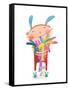 Little Kid Hugging Rabbits Funny Cute Toys. Little Girl or Boy Hugging Bunnies. Happy Child in Bunn-Popmarleo-Framed Stretched Canvas