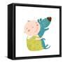 Little Kid Hugs Dog Best Happy Friends. Child Happiness Smiling with Friend Animal Pet, Vector Cart-Popmarleo-Framed Stretched Canvas