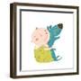 Little Kid Hugs Dog Best Happy Friends. Child Happiness Smiling with Friend Animal Pet, Vector Cart-Popmarleo-Framed Art Print