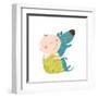 Little Kid Hugs Dog Best Happy Friends. Child Happiness Smiling with Friend Animal Pet, Vector Cart-Popmarleo-Framed Art Print