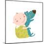 Little Kid Hugs Dog Best Happy Friends. Child Happiness Smiling with Friend Animal Pet, Vector Cart-Popmarleo-Mounted Art Print