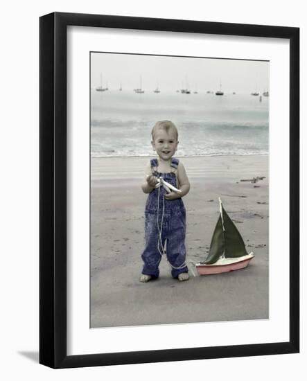 Little Kid on Beach with Toy Sailboat-Nora Hernandez-Framed Giclee Print