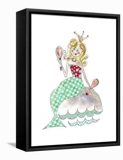 Little Mermaid with Brush and Mirror-Effie Zafiropoulou-Framed Stretched Canvas