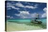 Little Motor Boat in the Turquoise Waters of the Ant Atoll, Pohnpei, Micronesia, Pacific-Michael Runkel-Stretched Canvas