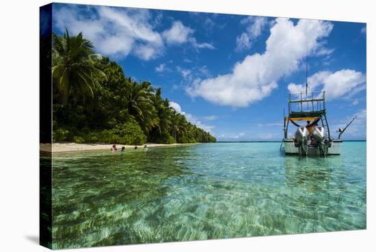 Little Motor Boat in the Turquoise Waters of the Ant Atoll, Pohnpei, Micronesia, Pacific-Michael Runkel-Stretched Canvas