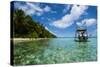 Little Motor Boat in the Turquoise Waters of the Ant Atoll, Pohnpei, Micronesia, Pacific-Michael Runkel-Stretched Canvas