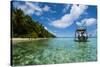 Little Motor Boat in the Turquoise Waters of the Ant Atoll, Pohnpei, Micronesia, Pacific-Michael Runkel-Stretched Canvas