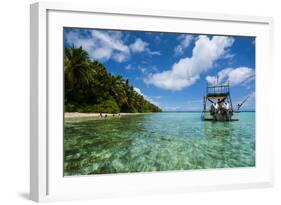 Little Motor Boat in the Turquoise Waters of the Ant Atoll, Pohnpei, Micronesia, Pacific-Michael Runkel-Framed Photographic Print