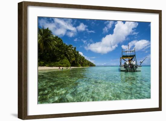 Little Motor Boat in the Turquoise Waters of the Ant Atoll, Pohnpei, Micronesia, Pacific-Michael Runkel-Framed Photographic Print