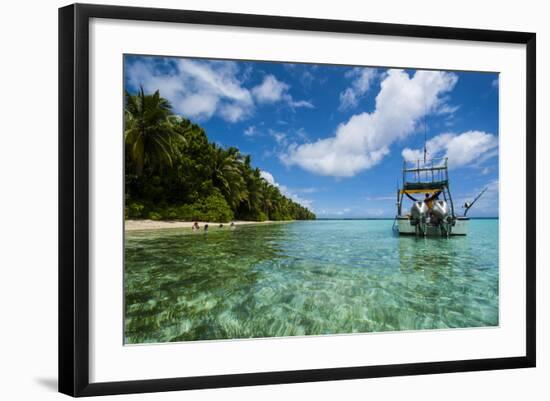 Little Motor Boat in the Turquoise Waters of the Ant Atoll, Pohnpei, Micronesia, Pacific-Michael Runkel-Framed Photographic Print