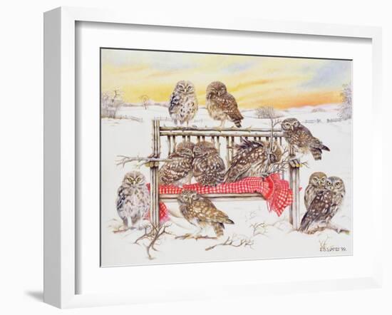 Little Owls on Twig Bench, 1999-E.B. Watts-Framed Giclee Print
