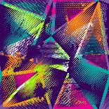 Abstract Seamless Geometric Pattern with Urban Elements, Scuffed, Drops, Sprays, Triangles, Neon Sp-Little Princess-Art Print