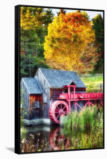 Little Red Grist Mill In Vermont-George Oze-Framed Stretched Canvas