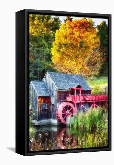 Little Red Grist Mill In Vermont-George Oze-Framed Stretched Canvas