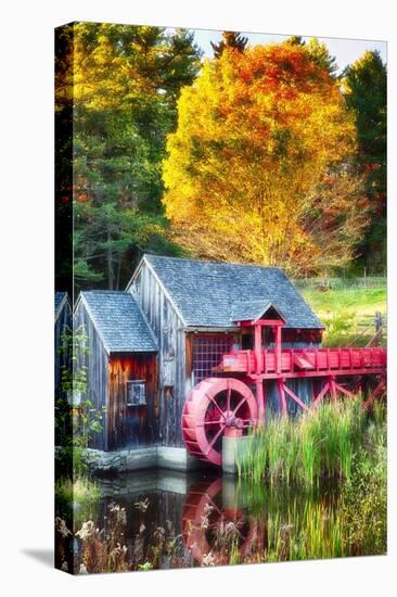Little Red Grist Mill In Vermont-George Oze-Stretched Canvas