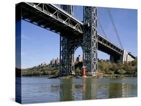 Little Red Lighthouse Under George Washington Bridge, New York, USA-Peter Scholey-Stretched Canvas