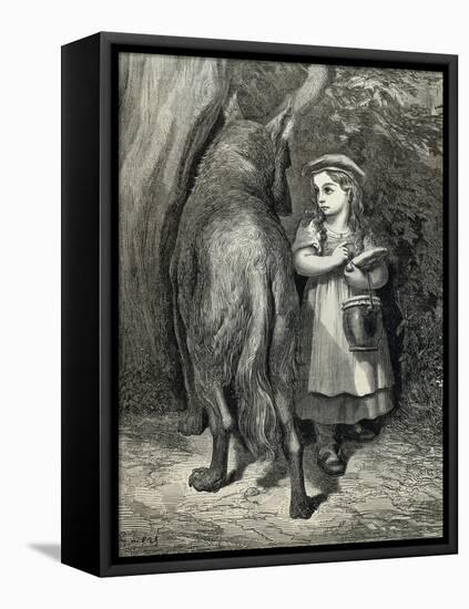 Little Red Riding Hood and the Wolf in the Forest-Paul Gustave-Framed Stretched Canvas