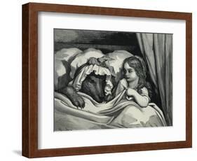 Little Red Riding Hood and Wolf Dressed as Her Grandmother-Gustave Doré-Framed Art Print