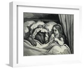 Little Red Riding Hood and Wolf Dressed as Her Grandmother-Gustave Doré-Framed Art Print