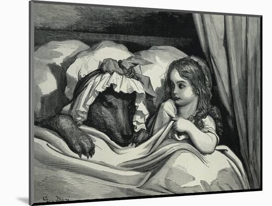 Little Red Riding Hood and Wolf Dressed as Her Grandmother-Gustave Doré-Mounted Art Print