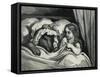 Little Red Riding Hood and Wolf Dressed as Her Grandmother-Gustave Doré-Framed Stretched Canvas