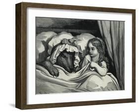 Little Red Riding Hood and Wolf Dressed as Her Grandmother-Gustave Doré-Framed Art Print